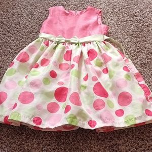 10, girls, Jessica Ann, pink, green, and white dots, formal dress
